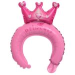 Balon din Folie Metalizata, Embo, Tip Coronita cu Urechi, Model Coronita de Printesa, Ambalaj Individual, Pai Inclus, Umflare cu Aer sau Heliu, 30 x 27 cm, Roz