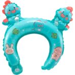 Balon din Folie Metalizata, Embo, Tip Coronita cu Urechi, Model Dinozauri, Ambalaj Individual, Pai Inclus, Umflare cu Aer sau Heliu, 29 x 26.5 cm, Albastru