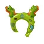 Balon din Folie Metalizata, Embo, Tip Coronita cu Urechi, Model Dinozauri, Ambalaj Individual, Pai Inclus, Umflare cu Aer sau Heliu, 29 x 26.5 cm, Verde