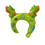 Balon din Folie Metalizata, Embo, Tip Coronita cu Urechi, Model Dinozauri, Ambalaj Individual, Pai Inclus, Umflare cu Aer sau Heliu, 29 x 26.5 cm, Verde