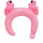 Balon din Folie Metalizata, Embo, Tip Coronita cu Urechi, Model Flamingo, Ambalaj Individual, Pai Inclus, Umflare cu Aer sau Heliu, 28 x 27 cm, Roz