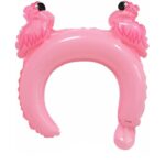 Balon din Folie Metalizata, Embo, Tip Coronita cu Urechi, Model Flamingo, Ambalaj Individual, Pai Inclus, Umflare cu Aer sau Heliu, 28 x 27 cm, Roz