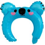 Balon din Folie Metalizata, Embo, Tip Coronita cu Urechi, Model Koala, Ambalaj Individual, Pai Inclus, Umflare cu Aer sau Heliu, 26.5 x 28 cm, Albastru - imagine 4