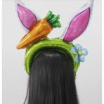 Balon din Folie Metalizata, Embo, Tip Coronita cu Urechi, Model Morcov, Ambalaj Individual, Pai Inclus, Umflare cu Aer sau Heliu, 43 x 40 cm, Roz - imagine 2