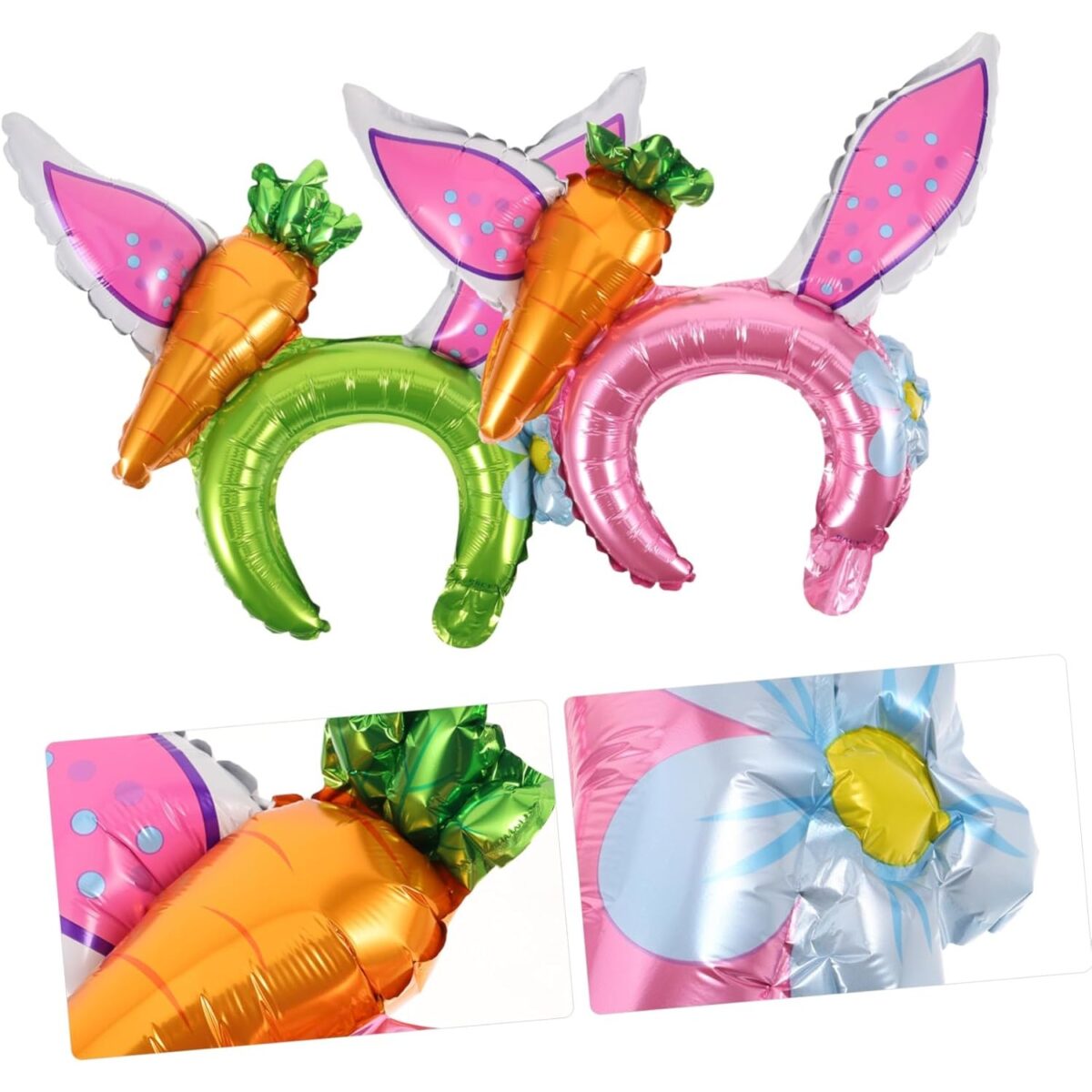 Balon din Folie Metalizata, Embo, Tip Coronita cu Urechi, Model Morcov, Ambalaj Individual, Pai Inclus, Umflare cu Aer sau Heliu, 43 x 40 cm, Roz - imagine 3