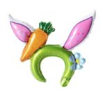 Balon din Folie Metalizata, Embo, Tip Coronita cu Urechi, Model Morcov, Ambalaj Individual, Pai Inclus, Umflare cu Aer sau Heliu, 43 x 40 cm, Roz