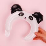Balon din Folie Metalizata, Embo, Tip Coronita cu Urechi, Model Panda, Ambalaj Individual, Pai Inclus, Umflare cu Aer sau Heliu, 27 x 28 cm, Alb/Negru - imagine 3