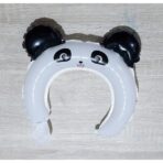 Balon din Folie Metalizata, Embo, Tip Coronita cu Urechi, Model Panda, Ambalaj Individual, Pai Inclus, Umflare cu Aer sau Heliu, 27 x 28 cm, Alb/Negru - imagine 4