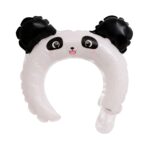 Balon din Folie Metalizata, Embo, Tip Coronita cu Urechi, Model Panda, Ambalaj Individual, Pai Inclus, Umflare cu Aer sau Heliu, 27 x 28 cm, Alb/Negru