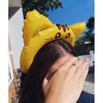 Balon din Folie Metalizata, Embo, Tip Coronita cu Urechi, Model Pisicuta, Ambalaj Individual, Pai Inclus, Umflare cu Aer sau Heliu, 24 x 29.5 cm, Galben - imagine 2