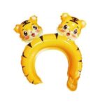 Balon din Folie Metalizata, Embo, Tip Coronita cu Urechi, Model Tigru Uimit, Ambalaj Individual, Pai Inclus, Umflare cu Aer sau Heliu, 33 x 33 cm, Portocaliu