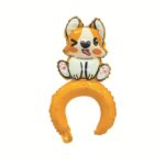 Balon din Folie Metalizata, Embo, Tip Coronita, Model Catelus, Ambalaj Individual, Pai Inclus, Umflare cu Aer sau Heliu, 49 x 28 cm, Multicolor