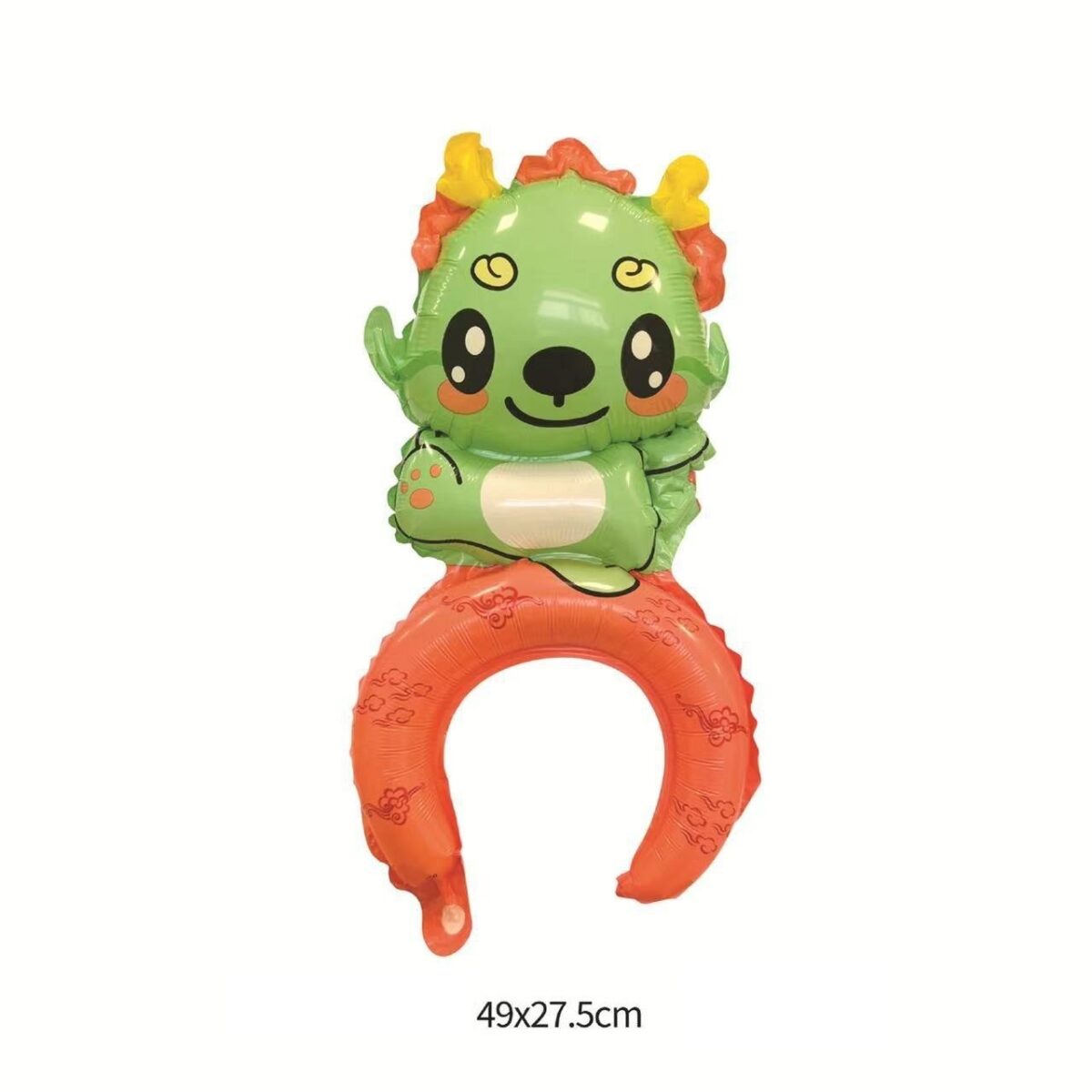 Balon din Folie Metalizata, Embo, Tip Coronita, Model Dragon, Ambalaj Individual, Pai Inclus, Umflare cu Aer sau Heliu, 49 x 27.5 cm, Verde - imagine 2