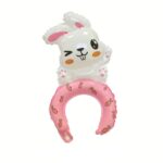 Balon din Folie Metalizata, Embo, Tip Coronita, Model Iepure, Ambalaj Individual, Pai Inclus, Umflare cu Aer sau Heliu, 48 x 28 cm, Roz