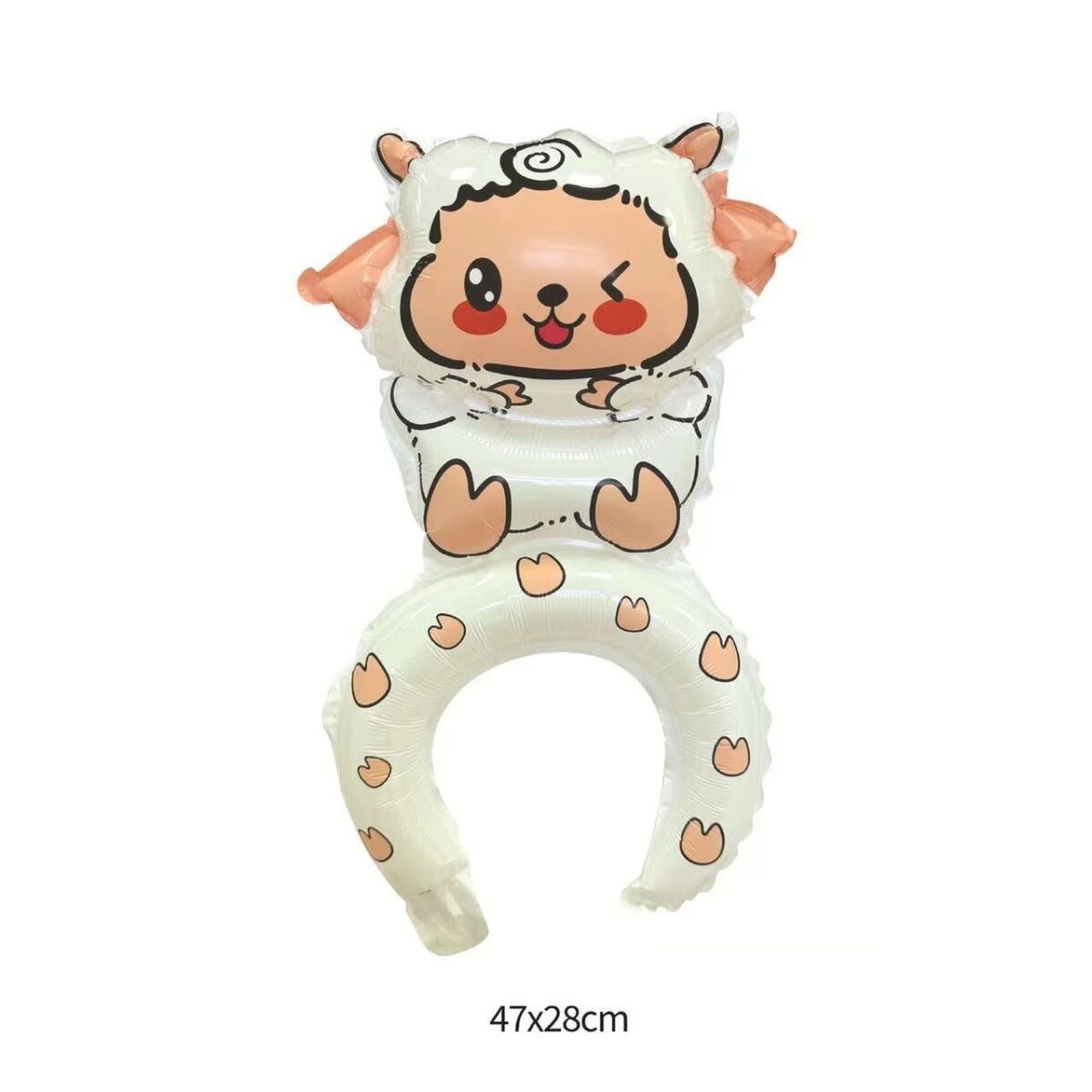 Balon din Folie Metalizata, Embo, Tip Coronita, Model Oaie, Ambalaj Individual, Pai Inclus, Umflare cu Aer sau Heliu, 47 x 28 cm, Alb - imagine 2