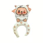 Balon din Folie Metalizata, Embo, Tip Coronita, Model Oaie, Ambalaj Individual, Pai Inclus, Umflare cu Aer sau Heliu, 47 x 28 cm, Alb