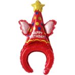 Balon din Folie Metalizata, Embo, Tip Coronita, Model Palarie de Petrecere, Ambalaj Individual, Pai Inclus, Umflare cu Aer sau Heliu, 31 x 50 cm, Rosu