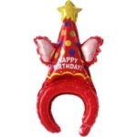 Balon din Folie Metalizata, Embo, Tip Coronita, Model Palarie de Petrecere, Ambalaj Individual, Pai Inclus, Umflare cu Aer sau Heliu, 31 x 50 cm, Rosu