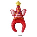 Balon din Folie Metalizata, Embo, Tip Coronita, Model Palarie de Petrecere, Ambalaj Individual, Pai Inclus, Umflare cu Aer sau Heliu, 31 x 50 cm, Rosu - imagine 5