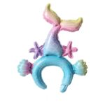 Balon din Folie Metalizata, Embo, Tip Coronita, Model Sirena, Ambalaj Individual, Pai Inclus, Umflare cu Aer sau Heliu, 43 x 50 cm, Multicolor