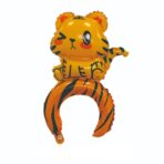 Balon din Folie Metalizata, Embo, Tip Coronita, Model Tigru, Ambalaj Individual, Pai Inclus, Umflare cu Aer sau Heliu, 48 x 28 cm, Portocaliu