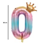 Balon din Folie Metalizata, Embo, Figurina Cifra Gradient, Tema Aniversare 80 cm, Ambalaj Individual, Pai inclus, Umflare cu Aer sau Heliu, Coronita, Cifra 0 - imagine 2