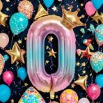Balon din Folie Metalizata, Embo, Figurina Cifra Gradient, Tema Aniversare 80 cm, Ambalaj Individual, Pai inclus, Umflare cu Aer sau Heliu, Coronita, Cifra 0 - imagine 4