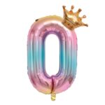 Balon din Folie Metalizata, Embo, Figurina Cifra Gradient, Tema Aniversare 80 cm, Ambalaj Individual, Pai inclus, Umflare cu Aer sau Heliu, Coronita, Cifra 0