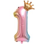 Balon din Folie Metalizata, Embo, Figurina Cifra Gradient, Tema Aniversare 80 cm, Ambalaj Individual, Pai inclus, Umflare cu Aer sau Heliu, Coronita, Cifra 1