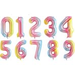 Balon din Folie Metalizata Gradient Embo, Figurina Cifra, Tema Aniversare 100 cm, Ambalaj Individual, Pai inclus, Umflare cu Aer sau Heliu, Multicolor, Cifra 0 - imagine 9