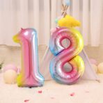 Balon din Folie Metalizata Gradient Embo, Figurina Cifra, Tema Aniversare 100 cm, Ambalaj Individual, Pai inclus, Umflare cu Aer sau Heliu, Multicolor, Cifra 1 - imagine 2