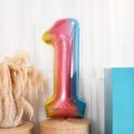 Balon din Folie Metalizata Gradient Embo, Figurina Cifra, Tema Aniversare 100 cm, Ambalaj Individual, Pai inclus, Umflare cu Aer sau Heliu, Multicolor, Cifra 1 - imagine 3