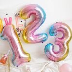 Balon din Folie Metalizata Gradient Embo, Figurina Cifra, Tema Aniversare 100 cm, Ambalaj Individual, Pai inclus, Umflare cu Aer sau Heliu, Multicolor, Cifra 2 - imagine 2