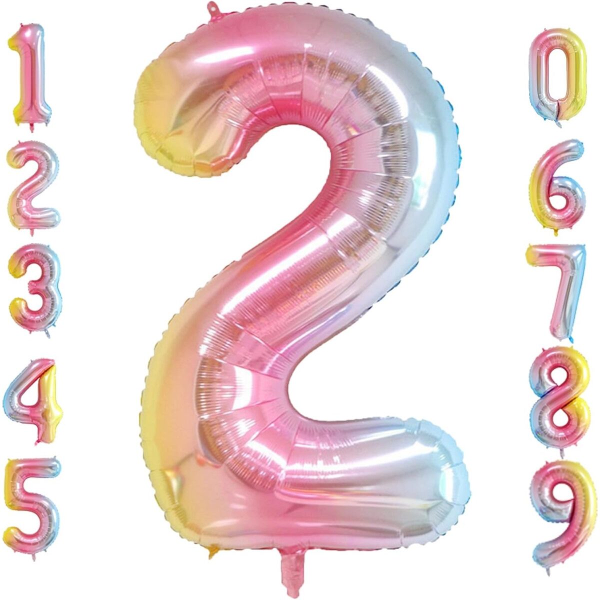 Balon din Folie Metalizata Gradient Embo, Figurina Cifra, Tema Aniversare 100 cm, Ambalaj Individual, Pai inclus, Umflare cu Aer sau Heliu, Multicolor, Cifra 2 - imagine 4