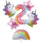 Balon din Folie Metalizata Gradient Embo, Figurina Cifra, Tema Aniversare 100 cm, Ambalaj Individual, Pai inclus, Umflare cu Aer sau Heliu, Multicolor, Cifra 2 - imagine 5