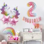 Balon din Folie Metalizata Gradient Embo, Figurina Cifra, Tema Aniversare 100 cm, Ambalaj Individual, Pai inclus, Umflare cu Aer sau Heliu, Multicolor, Cifra 2 - imagine 6