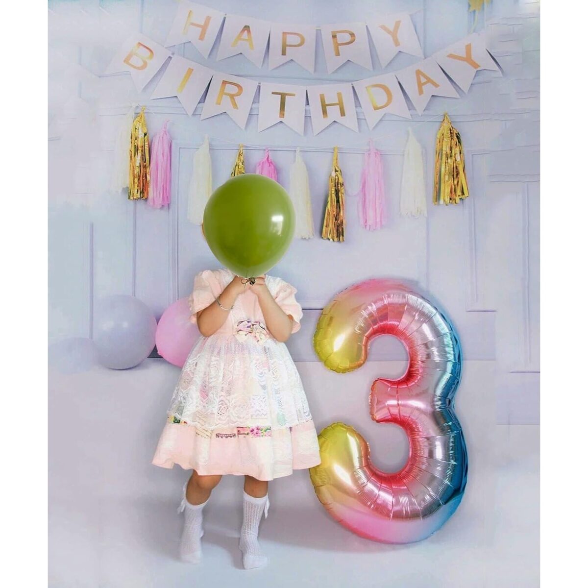 Balon din Folie Metalizata Gradient Embo, Figurina Cifra, Tema Aniversare 100 cm, Ambalaj Individual, Pai inclus, Umflare cu Aer sau Heliu, Multicolor, Cifra 3 - imagine 3