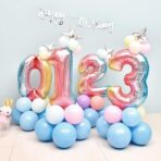 Balon din Folie Metalizata Gradient Embo, Figurina Cifra, Tema Aniversare 100 cm, Ambalaj Individual, Pai inclus, Umflare cu Aer sau Heliu, Multicolor, Cifra 3 - imagine 5