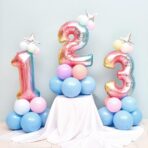 Balon din Folie Metalizata Gradient Embo, Figurina Cifra, Tema Aniversare 100 cm, Ambalaj Individual, Pai inclus, Umflare cu Aer sau Heliu, Multicolor, Cifra 3 - imagine 6