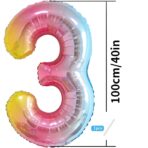 Balon din Folie Metalizata Gradient Embo, Figurina Cifra, Tema Aniversare 100 cm, Ambalaj Individual, Pai inclus, Umflare cu Aer sau Heliu, Multicolor, Cifra 3 - imagine 9