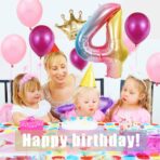 Balon din Folie Metalizata Gradient Embo, Figurina Cifra, Tema Aniversare 100 cm, Ambalaj Individual, Pai inclus, Umflare cu Aer sau Heliu, Multicolor, Cifra 4 - imagine 2