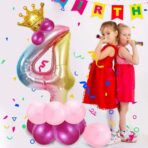 Balon din Folie Metalizata Gradient Embo, Figurina Cifra, Tema Aniversare 100 cm, Ambalaj Individual, Pai inclus, Umflare cu Aer sau Heliu, Multicolor, Cifra 4 - imagine 4