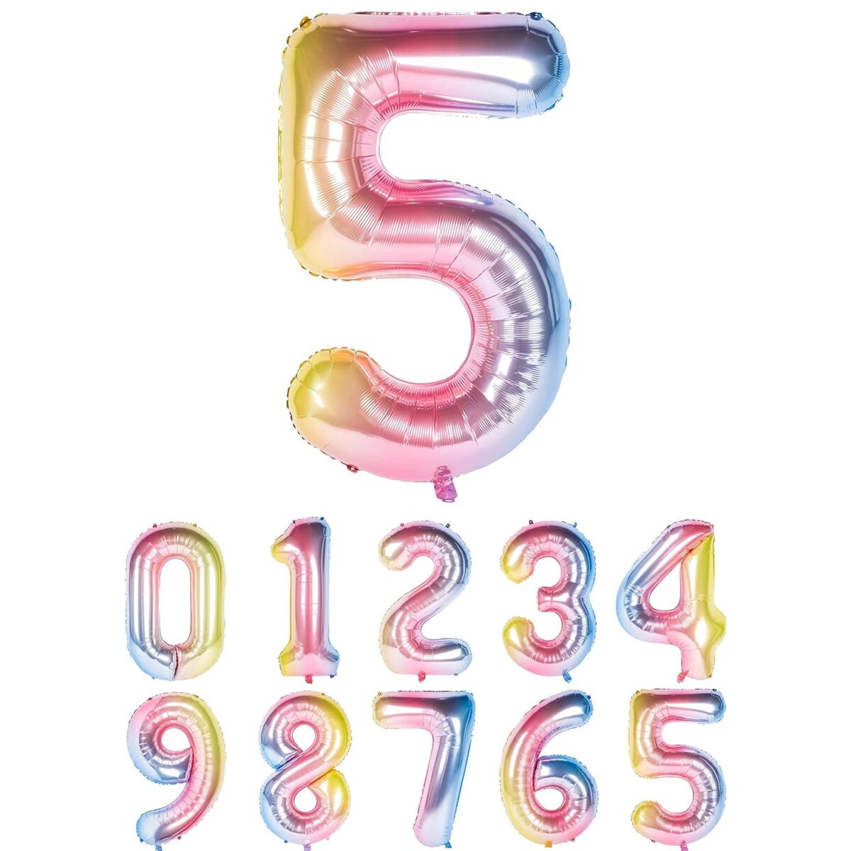 Balon din Folie Metalizata Gradient Embo, Figurina Cifra, Tema Aniversare 100 cm, Ambalaj Individual, Pai inclus, Umflare cu Aer sau Heliu, Multicolor, Cifra 5 - imagine 2