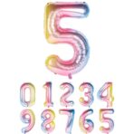 Balon din Folie Metalizata Gradient Embo, Figurina Cifra, Tema Aniversare 100 cm, Ambalaj Individual, Pai inclus, Umflare cu Aer sau Heliu, Multicolor, Cifra 5 - imagine 2