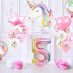Balon din Folie Metalizata Gradient Embo, Figurina Cifra, Tema Aniversare 100 cm, Ambalaj Individual, Pai inclus, Umflare cu Aer sau Heliu, Multicolor, Cifra 5 - imagine 3