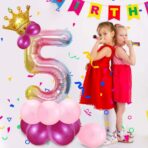 Balon din Folie Metalizata Gradient Embo, Figurina Cifra, Tema Aniversare 100 cm, Ambalaj Individual, Pai inclus, Umflare cu Aer sau Heliu, Multicolor, Cifra 5 - imagine 4