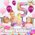 Balon din Folie Metalizata Gradient Embo, Figurina Cifra, Tema Aniversare 100 cm, Ambalaj Individual, Pai inclus, Umflare cu Aer sau Heliu, Multicolor, Cifra 5 - imagine 5