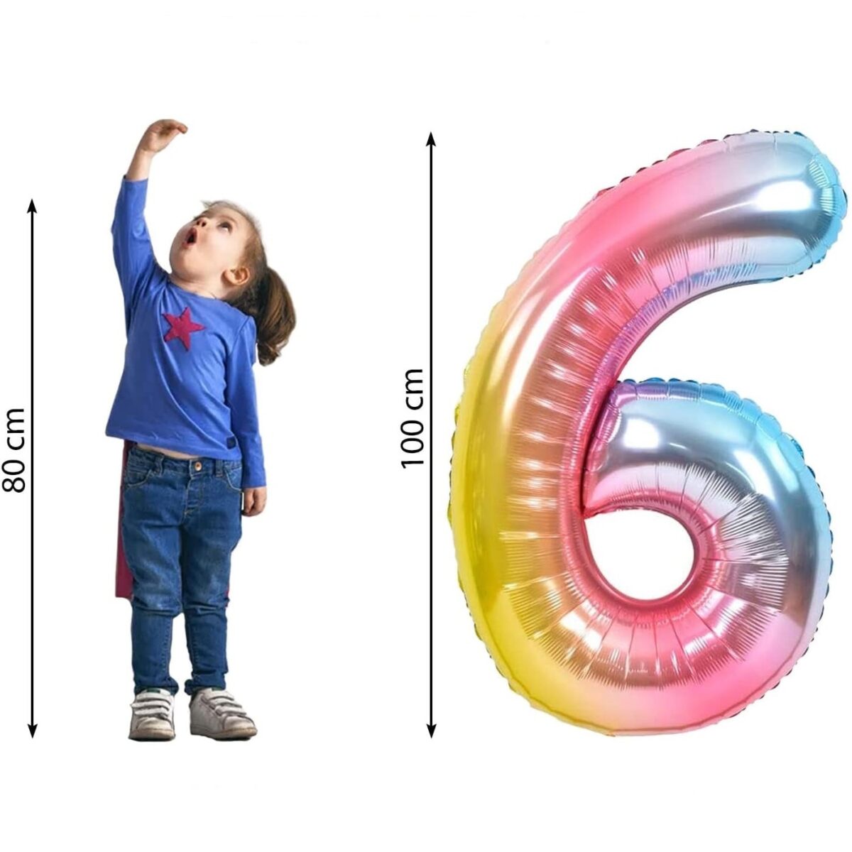 Balon din Folie Metalizata Gradient Embo, Figurina Cifra, Tema Aniversare 100 cm, Ambalaj Individual, Pai inclus, Umflare cu Aer sau Heliu, Multicolor, Cifra 6 - imagine 2