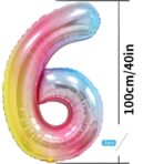 Balon din Folie Metalizata Gradient Embo, Figurina Cifra, Tema Aniversare 100 cm, Ambalaj Individual, Pai inclus, Umflare cu Aer sau Heliu, Multicolor, Cifra 6 - imagine 3