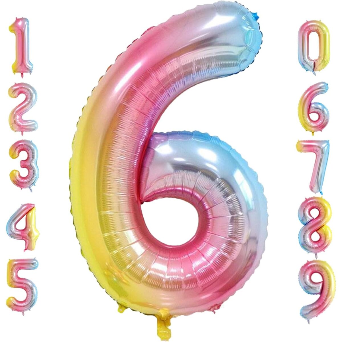 Balon din Folie Metalizata Gradient Embo, Figurina Cifra, Tema Aniversare 100 cm, Ambalaj Individual, Pai inclus, Umflare cu Aer sau Heliu, Multicolor, Cifra 6 - imagine 4